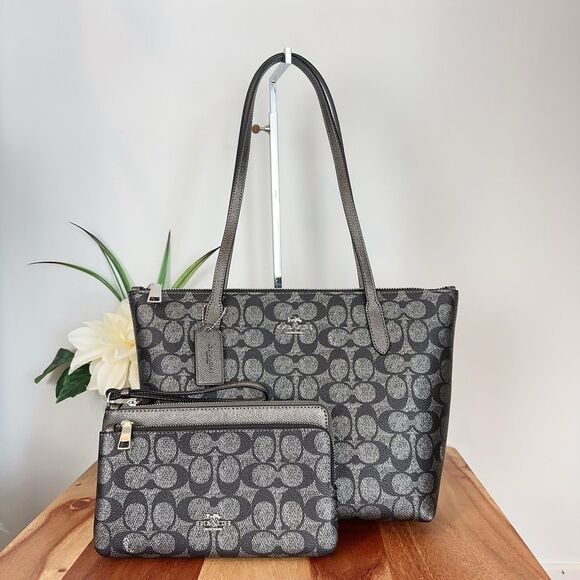 NWT Coach Fiona Zip Tote Bag and Double‎ Zip Wallet In Signature Canvas - Picture 1 of 11